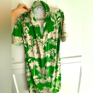 Green Tropical Hawaiian print polo dress